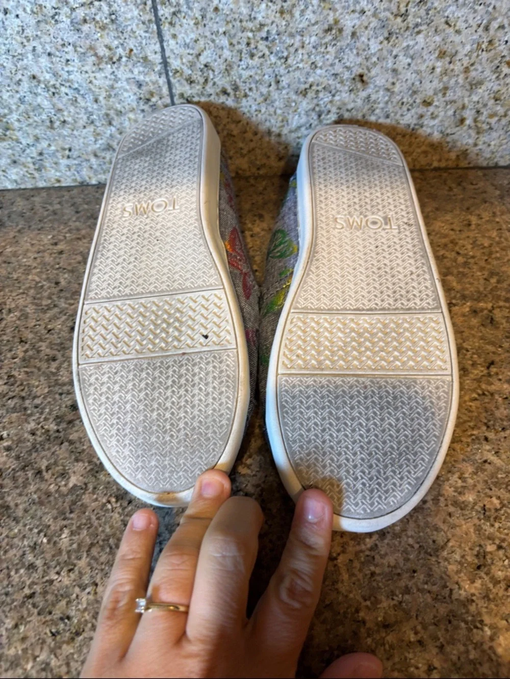 TOMS Gray Slip-On Shoes with Multicolor Butterfly Accents